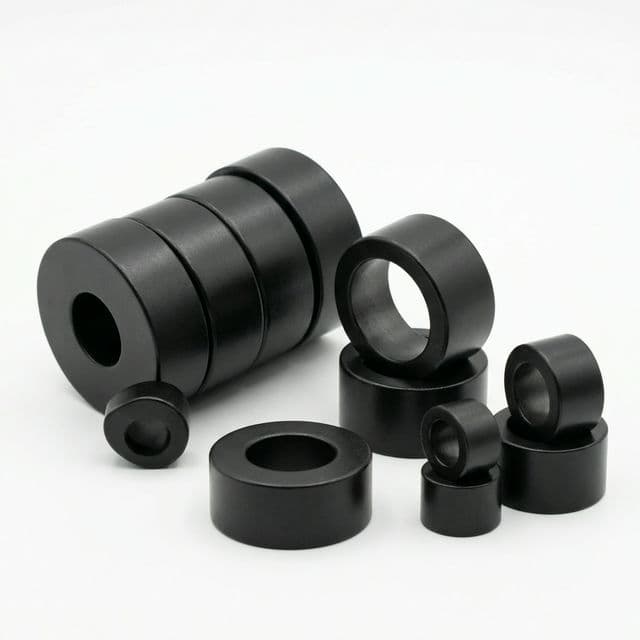 Isotropic bonded NdFeB ring magnets with varied diameters